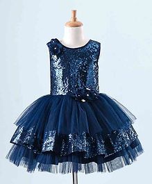 Bluebell Sleeveless Sequined Party Wear Frock Floral Applique - Blue Bluebell Sleeveless Sequined Party Wear Frock Floral Applique - Blue
