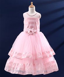 Bluebell Party Wear Sleeveless Ankle Length Layered Frock Bead Detailing - Pink Bluebell Party Wear Sleeveless Ankle Length Layered Frock Bead Detailing - Pink