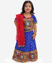KID1 Half Sleeves Bandhani Print Choli With Mirror Work Detailing Lehenga & Dupatta - Blue KID1 Half Sleeves Bandhani Print Choli With Mirror Work Detailing Lehenga & Dupatta - Blue