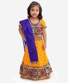 KID1 Half Sleeves Bandhani Print Choli With Mirror Work Detailing Lehenga & Dupatta - Yellow KID1 Half Sleeves Bandhani Print Choli With Mirror Work Detailing Lehenga & Dupatta - Yellow
