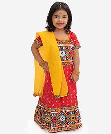 KID1 Half Sleeves Bandhani Print Choli With Mirror Work Detailing Lehenga & Dupatta - Red KID1 Half Sleeves Bandhani Print Choli With Mirror Work Detailing Lehenga & Dupatta - Red