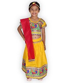 KID1 Half Sleeves Bandhani Print Choli With Elehpant Design Lace Detailing Lehenga & Dupatta - Yellow KID1 Half Sleeves Bandhani Print Choli With Elehpant Design Lace Detailing Lehenga & Dupatta - Yellow