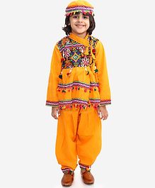KID1 Full Sleeves Mirror Work Detailing Kedia Set With Cap - Yellow KID1 Full Sleeves Mirror Work Detailing Kedia Set With Cap - Yellow