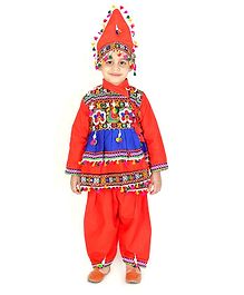 KID1 Full Sleeves Kutch Work Detailing Kedia Set With Cap - Orange KID1 Full Sleeves Kutch Work Detailing Kedia Set With Cap - Orange