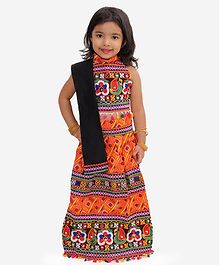 KID1 Sleeveless Mirror Work Detailing Choli With Bandhani Lehenga & Dupatta - Orange KID1 Sleeveless Mirror Work Detailing Choli With Bandhani Lehenga & Dupatta - Orange