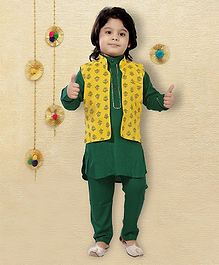 LIL PITAARA Full Sleeves Kurta With Flower Printed Jacket & Pyjama Set - Mustard LIL PITAARA Full Sleeves Kurta With Flower Printed Jacket & Pyjama Set - Mustard