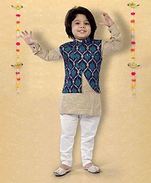LIL PITAARA Full Sleeves Checked Kurta With Jacket & Pyjama Set - Blue LIL PITAARA Full Sleeves Checked Kurta With Jacket & Pyjama Set - Blue