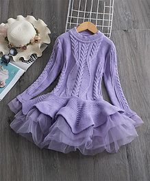Awabox Full Sleeves Cable Pattern Sweater Dress - Purple Awabox Full Sleeves Cable Pattern Sweater Dress - Purple