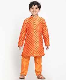 JBN Creation Full Sleeves Motif Print Kurta With Pajama - Orange JBN Creation Full Sleeves Motif Print Kurta With Pajama - Orange