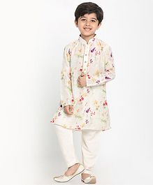 JBN Creation Full Sleeves Flower Print Kurta With Pajama - White JBN Creation Full Sleeves Flower Print Kurta With Pajama - White