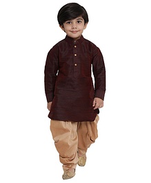 JBN Creation Full Sleeves Solid Kurta With Dhoti - Maroon Brown JBN Creation Full Sleeves Solid Kurta With Dhoti - Maroon Brown