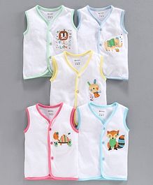 Ohms Sleeveless Vest Animal Print Pack of 5 - White Ohms Sleeveless Vest Animal Print Pack of 5 - White