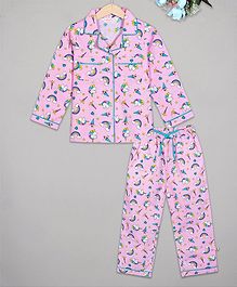 Budding Bees Full Sleeves Unicorn Printed Night Suit -Pink Budding Bees Full Sleeves Unicorn Printed Night Suit -Pink