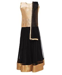Aarika Sleeveless Peplum Choli With Gold Border Hem Lehenga & Dupatta Set - Black Aarika Sleeveless Peplum Choli With Gold Border Hem Lehenga & Dupatta Set - Black