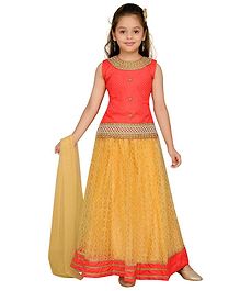 Aarika Sleeveless Pearls Embellished At Neckline Choli With Dupatta & Lehenga Set - Pink Aarika Sleeveless Pearls Embellished At Neckline Choli With Dupatta & Lehenga Set - Pink