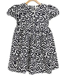 Cherry Crumble By Nitt Hyman Short Sleeves Printed Dress - White & Navy Blue Cherry Crumble By Nitt Hyman Short Sleeves Printed Dress - White & Navy Blue