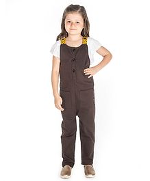 Cherry Crumble By Nitt Hyman Short Sleeves Top With Solid Colour Dungaree - Brown Cherry Crumble By Nitt Hyman Short Sleeves Top With Solid Colour Dungaree - Brown