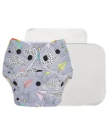 SuperBottoms Basic Pocket Diaper with 2 Inserts Airplane Print - Grey