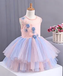 Bluebell Sleeveless Frock Floral Applique - Peach Blue Bluebell Sleeveless Frock Floral Applique - Peach Blue