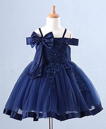 Bluebell Singlet Sleeves Cold Shoulder Embroidered Frock Bow Applique - Blue Bluebell Singlet Sleeves Cold Shoulder Embroidered Frock Bow Applique - Blue