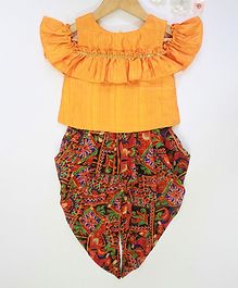 Many frocks & Cap Sleeves Kurta With Printed Dhoti - Yellow Many frocks & Cap Sleeves Kurta With Printed Dhoti - Yellow