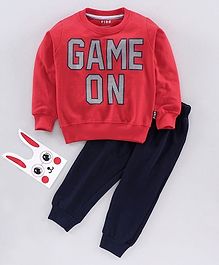 Fido Full Sleeves Sweatshirt & Lounge Pant Game On Print - Red Navy Blue Fido Full Sleeves Sweatshirt & Lounge Pant Game On Print - Red Navy Blue