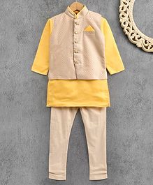 Ethnik's Neu Ron Full Sleeves Kurta & Pyjama With Jacket - Yellow Cream Ethnik's Neu Ron Full Sleeves Kurta & Pyjama With Jacket - Yellow Cream