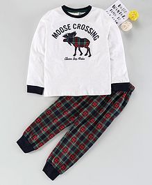 Lazy Bones Full Sleeves Tee & Plaid Lounge Pant - White Black Lazy Bones Full Sleeves Tee & Plaid Lounge Pant - White Black