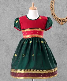 Bhartiya Paridhan Short Sleeves Ethnic Dresses - Red Green Bhartiya Paridhan Short Sleeves Ethnic Dresses - Red Green