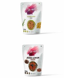 She Made Rosemary Raisin and Jeera Ajwain Toast Pack of 2 - 150 gm Each - Gluten-free, Vegan, Nutritious Diet, Healthy Snacks