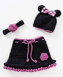 Knitting by Love Flower Design Skirt With Cap & Headband - Black Knitting by Love Flower Design Skirt With Cap & Headband - Black