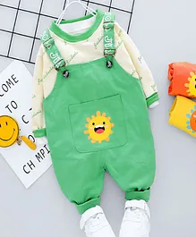 Kookie Kids Full Length Dungaree With Tee Sun Print - Green Kookie Kids Full Length Dungaree With Tee Sun Print - Green