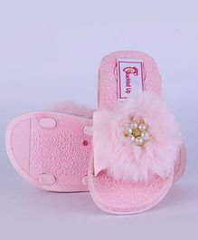 Buckled Up Beads Faux Fur Flip Flops - Pink Buckled Up Beads Faux Fur Flip Flops - Pink