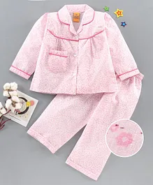 Yellow Duck Full Sleeves Night Suit Floral Print - Pink Yellow Duck Full Sleeves Night Suit Floral Print - Pink