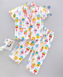 Yellow Duck Half Sleeves Night Suit Ice Cream Print - Multicolour Yellow Duck Half Sleeves Night Suit Ice Cream Print - Multicolour