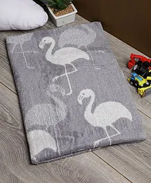 Softweave Bamboo Kids Towel Flamingos Embroidery Design - Grey