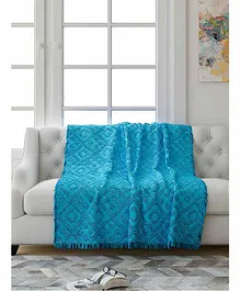 Saral Home Cotton Firki Design Tufted Sofa Cover - Light Blue