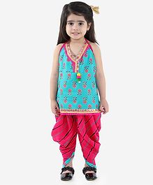 KID1 Sleeveless Festive Mirror Detailing Top With Dhoti - Turquoise Blue KID1 Sleeveless Festive Mirror Detailing Top With Dhoti - Turquoise Blue