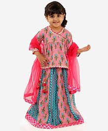 KID1 Full Sleeves Floral Print Peplum Choli With Lehenga & Dupatta - Pink KID1 Full Sleeves Floral Print Peplum Choli With Lehenga & Dupatta - Pink