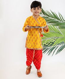 KID1 Full Sleeves Festive Mirror Lace Angrakha Kurta With Dhoti - Yellow KID1 Full Sleeves Festive Mirror Lace Angrakha Kurta With Dhoti - Yellow