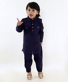 KID1 Full Sleeves Solid Pathani Kurta Pajama - Navy Blue KID1 Full Sleeves Solid Pathani Kurta Pajama - Navy Blue