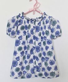 Many frocks & Short Sleeves Flower Print Dress - Blue Many frocks & Short Sleeves Flower Print Dress - Blue