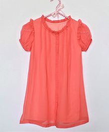 Many frocks & Short Sleeves Solid Dress - Peach Many frocks & Short Sleeves Solid Dress - Peach