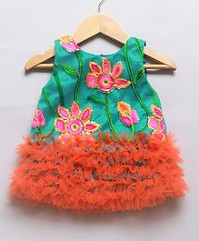 Many frocks & Sleeveless Frilled Hem Flower Embellished Dress - Green Many frocks & Sleeveless Frilled Hem Flower Embellished Dress - Green