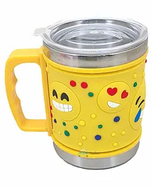 FunBlast Mug with Lid Smiley Design Yellow - 350 ml