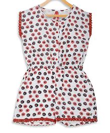 Blue Giraffe Cap Sleeves Flower Print Jumpsuit - Red Blue Giraffe Cap Sleeves Flower Print Jumpsuit - Red