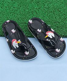 FEETWELL SHOES Unicorn Design Flip Flops - Black FEETWELL SHOES Unicorn Design Flip Flops - Black