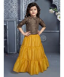 Betty By Tiny Kingdom Three Fourth Sleeves Embroidery Work Sequins Choli With Lehenga Set - Yellow Betty By Tiny Kingdom Three Fourth Sleeves Embroidery Work Sequins Choli With Lehenga Set - Yellow