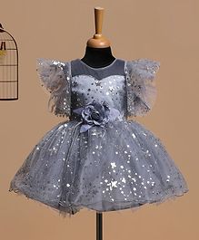 Betty By Tiny Kingdom Half Sleeves Shimmery Star Sequined Party Dress - Grey Betty By Tiny Kingdom Half Sleeves Shimmery Star Sequined Party Dress - Grey