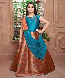 Betty By Tiny Kingdom Sleeveless Zari Work Choli With Lehenga & Dupatta Set - Blue Betty By Tiny Kingdom Sleeveless Zari Work Choli With Lehenga & Dupatta Set - Blue